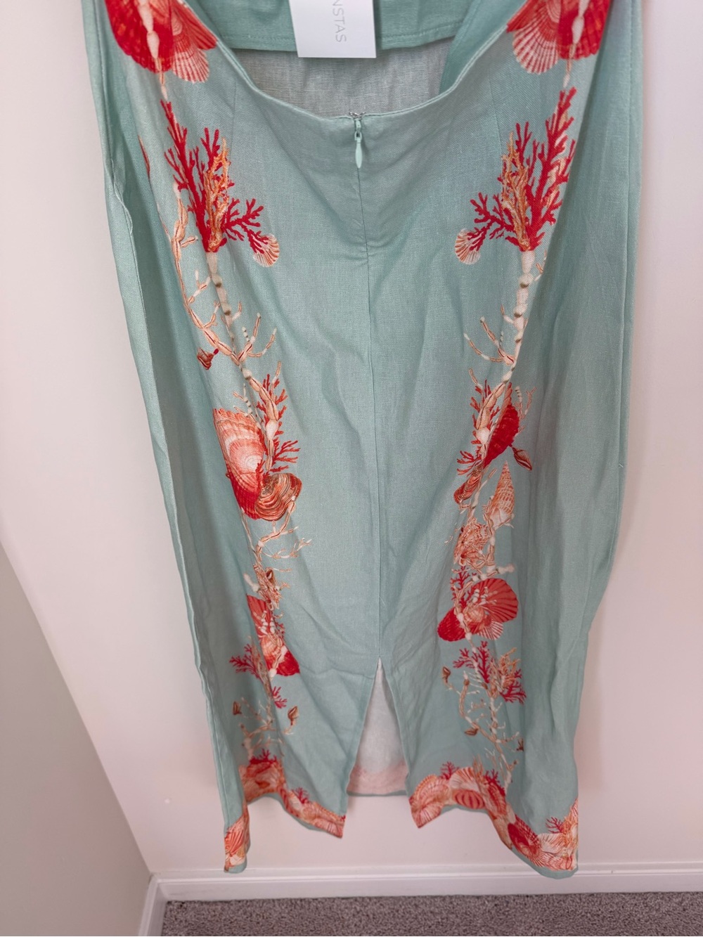 Caroline Constas blue coral Linen Embroidered Shell strap maxi Dress - Picture 7 of 8